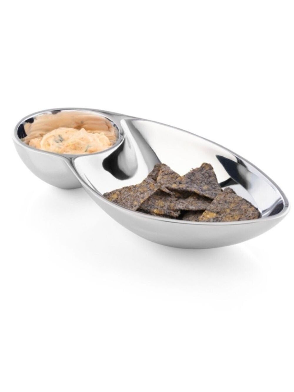 Nambe Pinion Chip & Dip Serving Bowl Metal Alloy Divided Platter Modern NIB - Picture 3 of 16